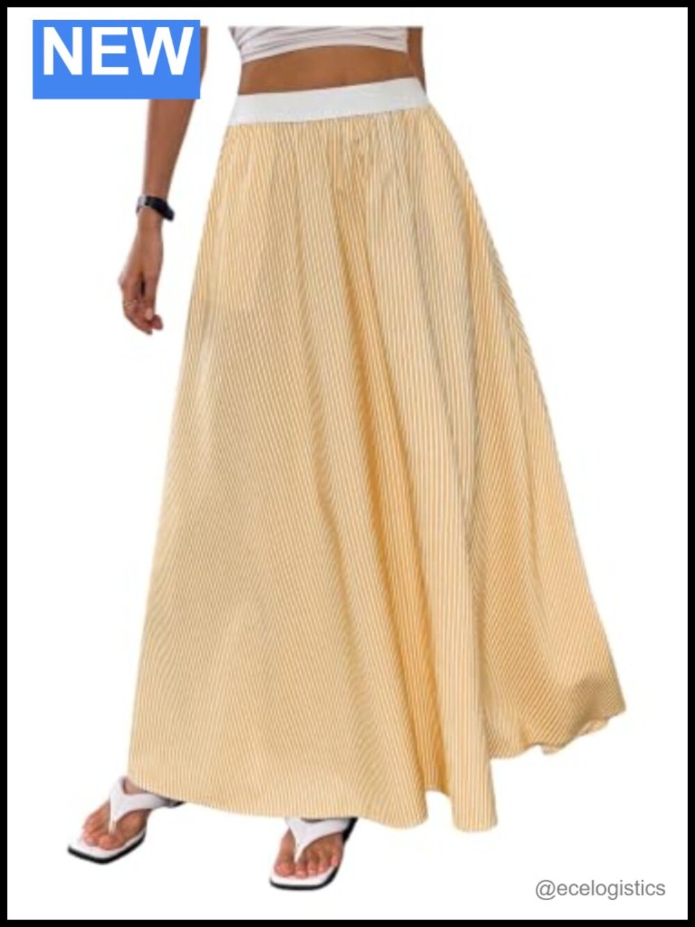 Women's Striped Ruffle Long Maxi Skirt High Waisted Flowy Y2k Style